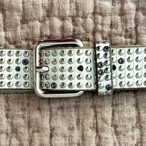 B.Belt Studded Silver White Leather Belt, 1.25” wide, handmade in Germany, sz S